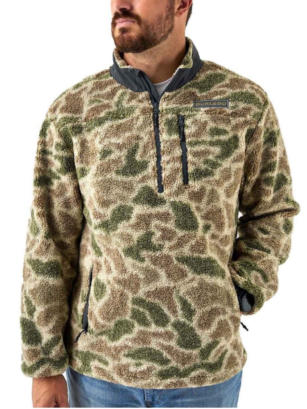 Burlebo Men’s Sherpa Quarter Zip Fleece Jacket- Alpine Camo Size Small